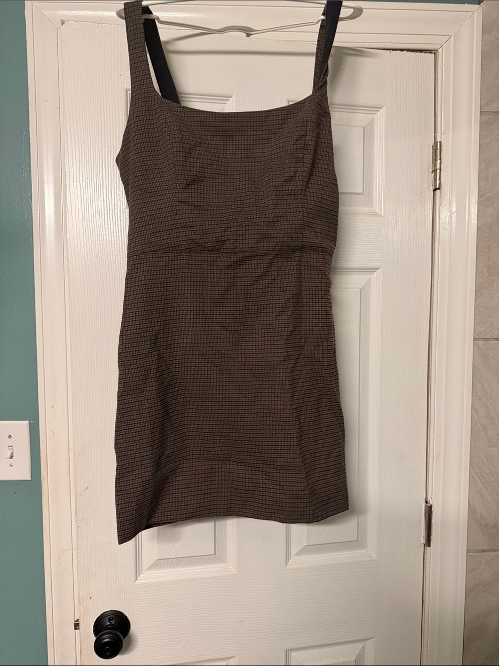 Abercrombie & Fitch Brown Check Square-Neck Mini Dress